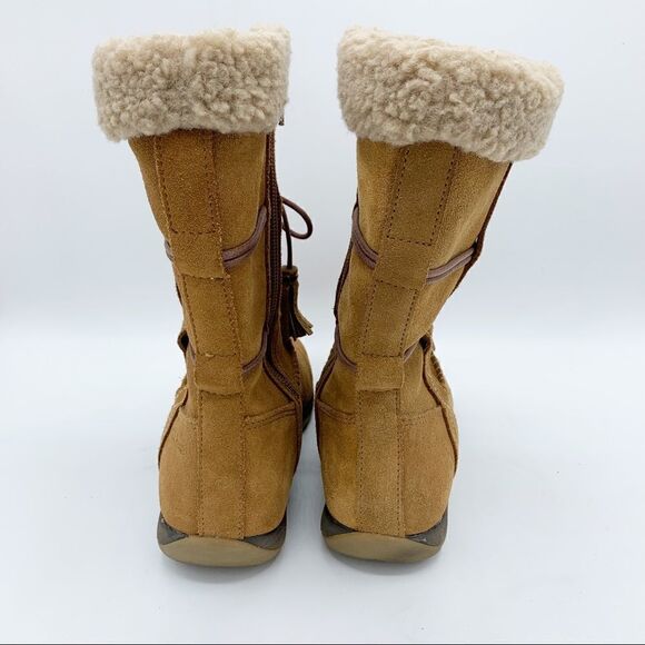 LL Bean Brown Suede Leather Zip Moccasin Winter Fleece Lined‎ Boots Girls - Picture 6 of 12